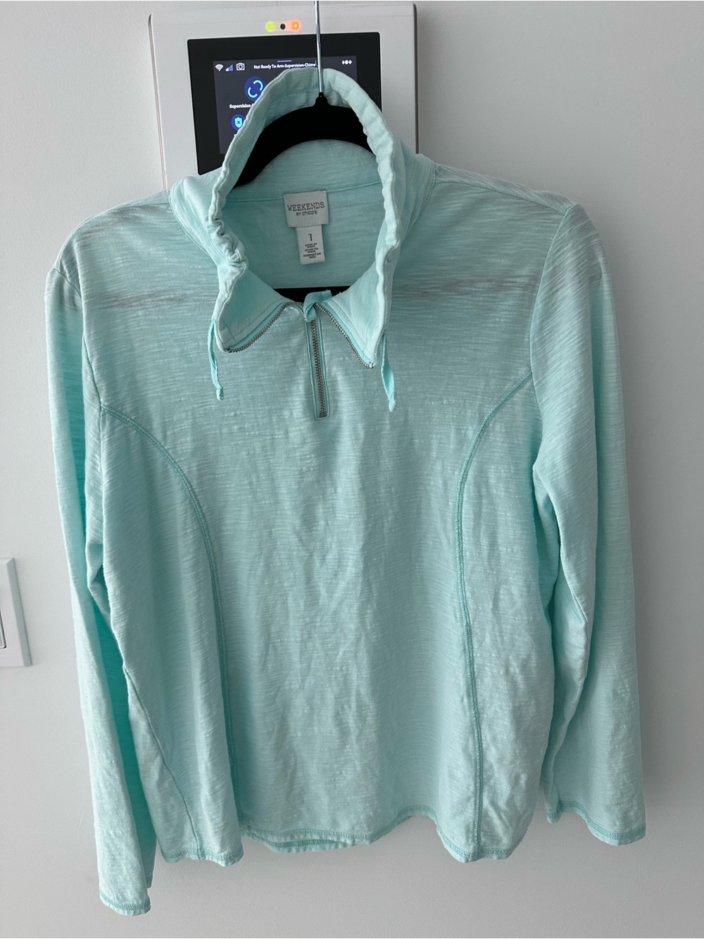 Chico's Mint Green Half-Zip Funnel Neck Sweater